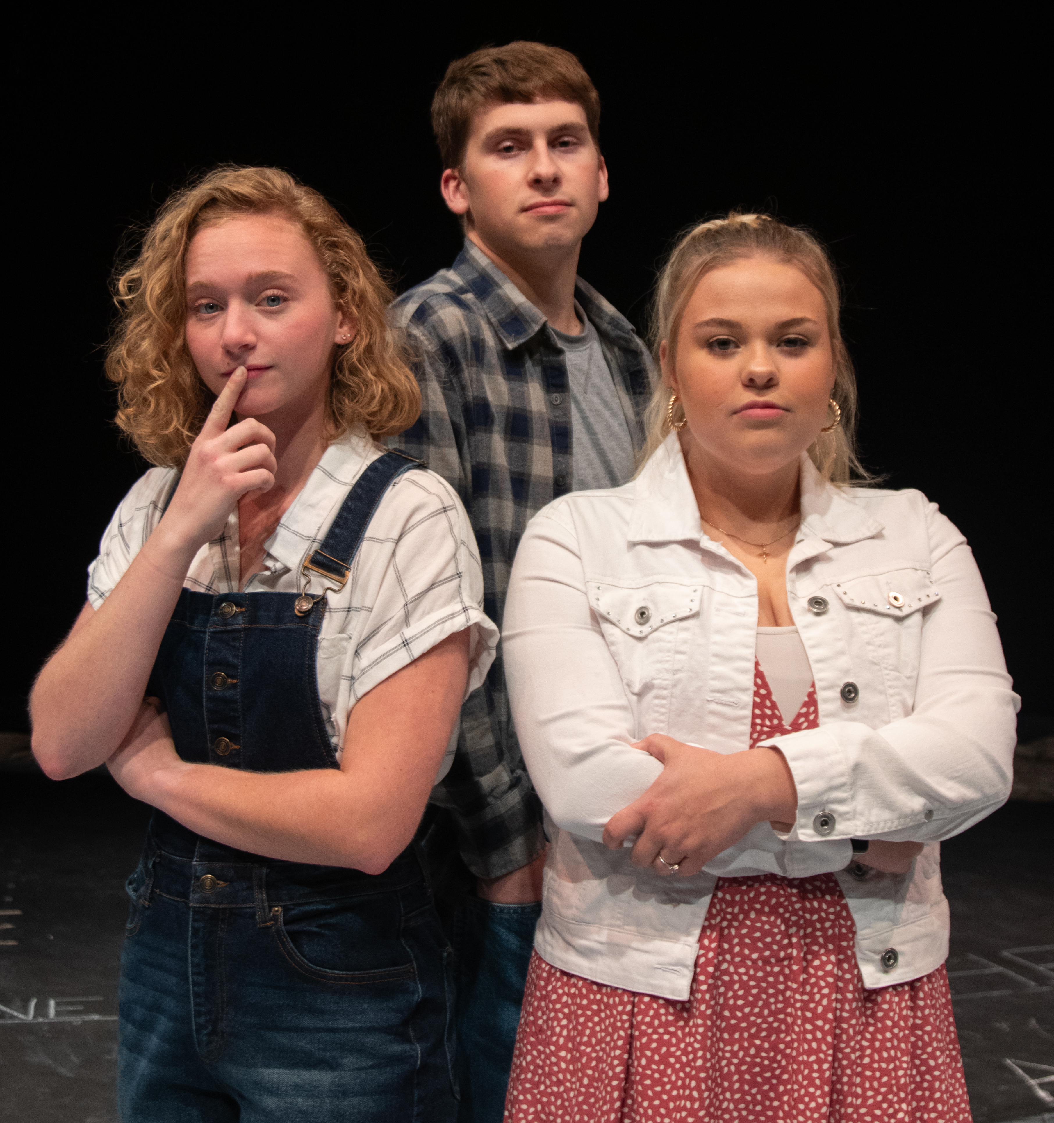 From left, Maddy Konkle ’28, Liam Puls ’26, and Miki Clendenin ’26 will star in John Proctor is the Villain, a Hendrix Players production that opens November 13 in Hendrix College’s Cabe Theatre.